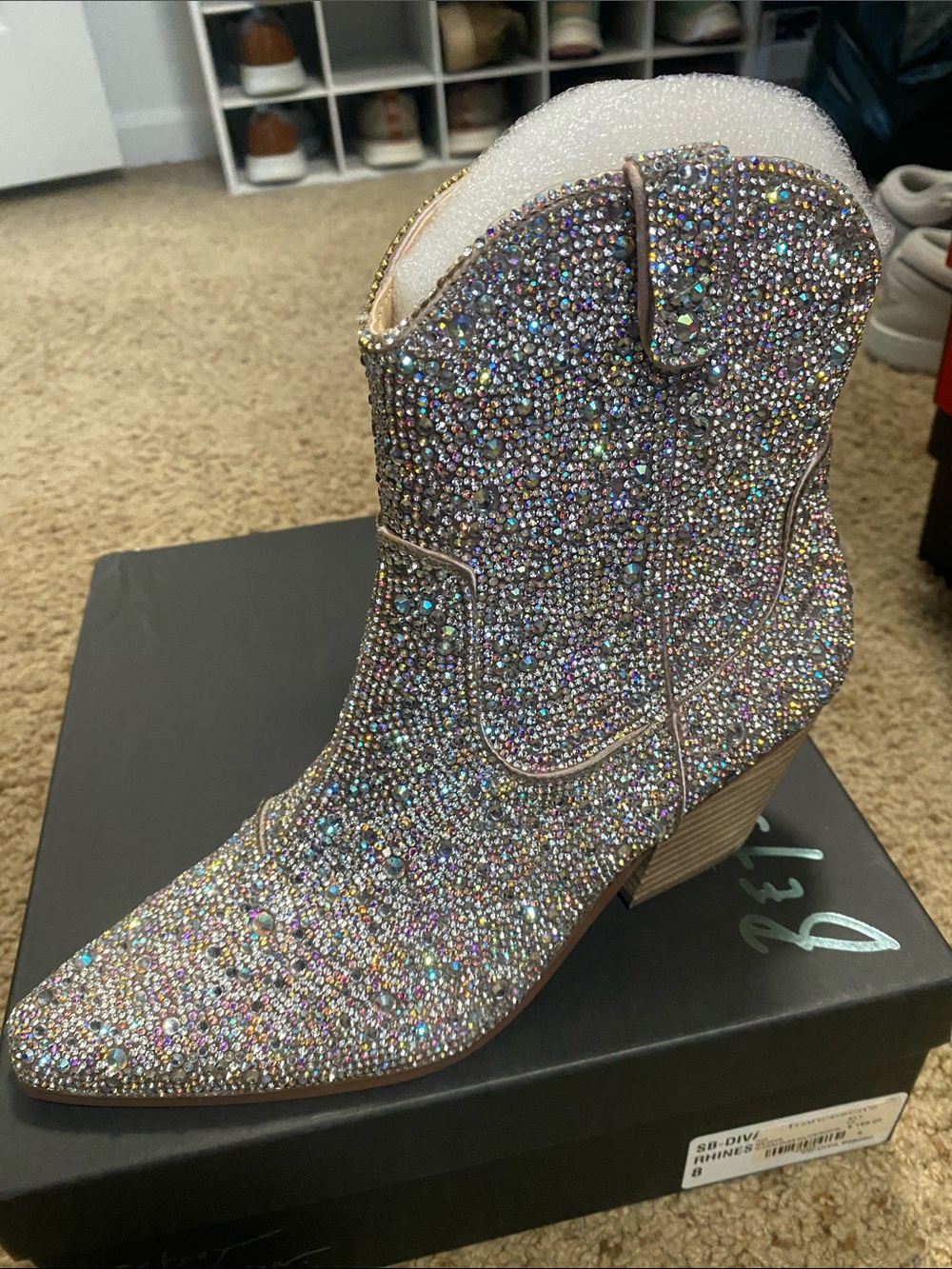 Betsey Johnson Crystal-Covered Iridescent Pointed Ankle Boots - Picture 4 of 5